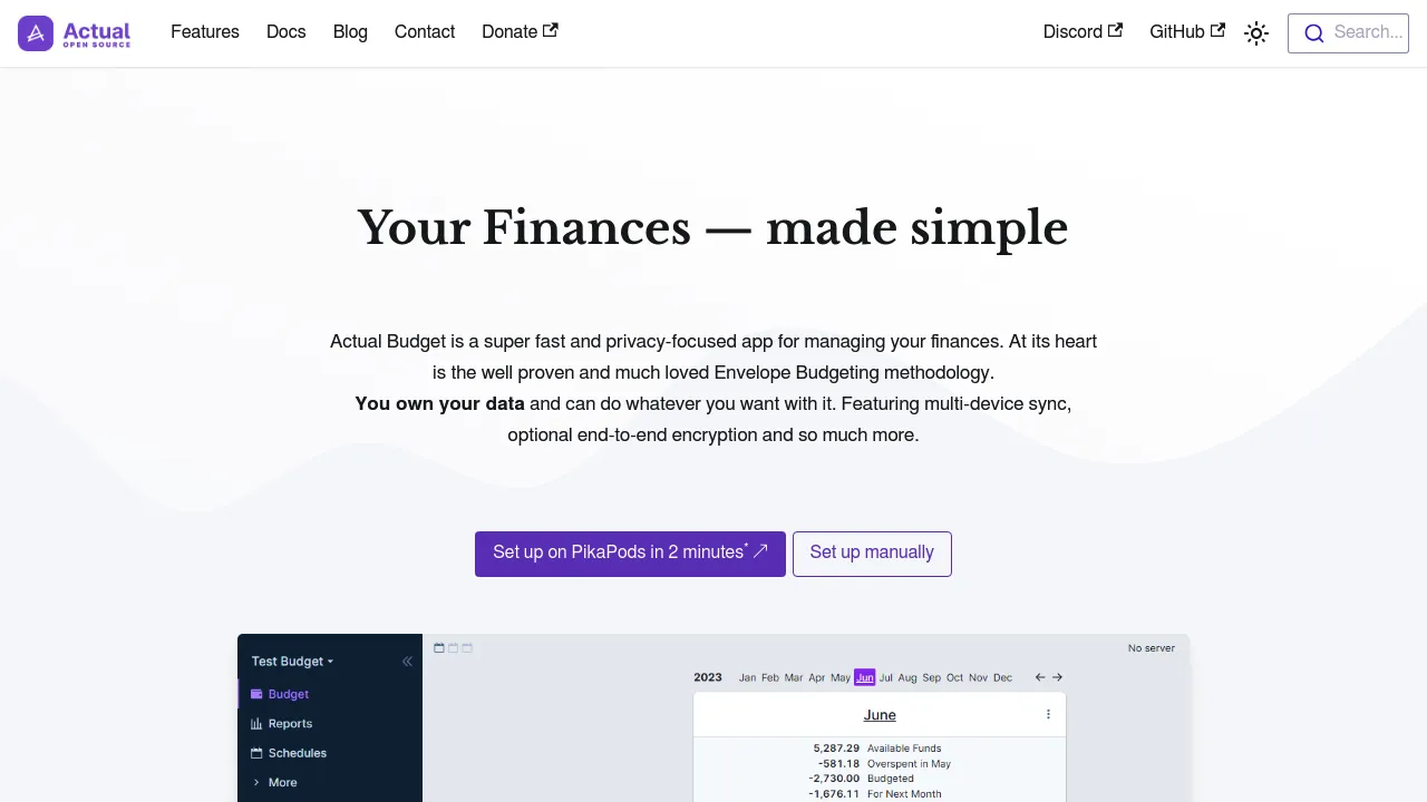 Actual product interface