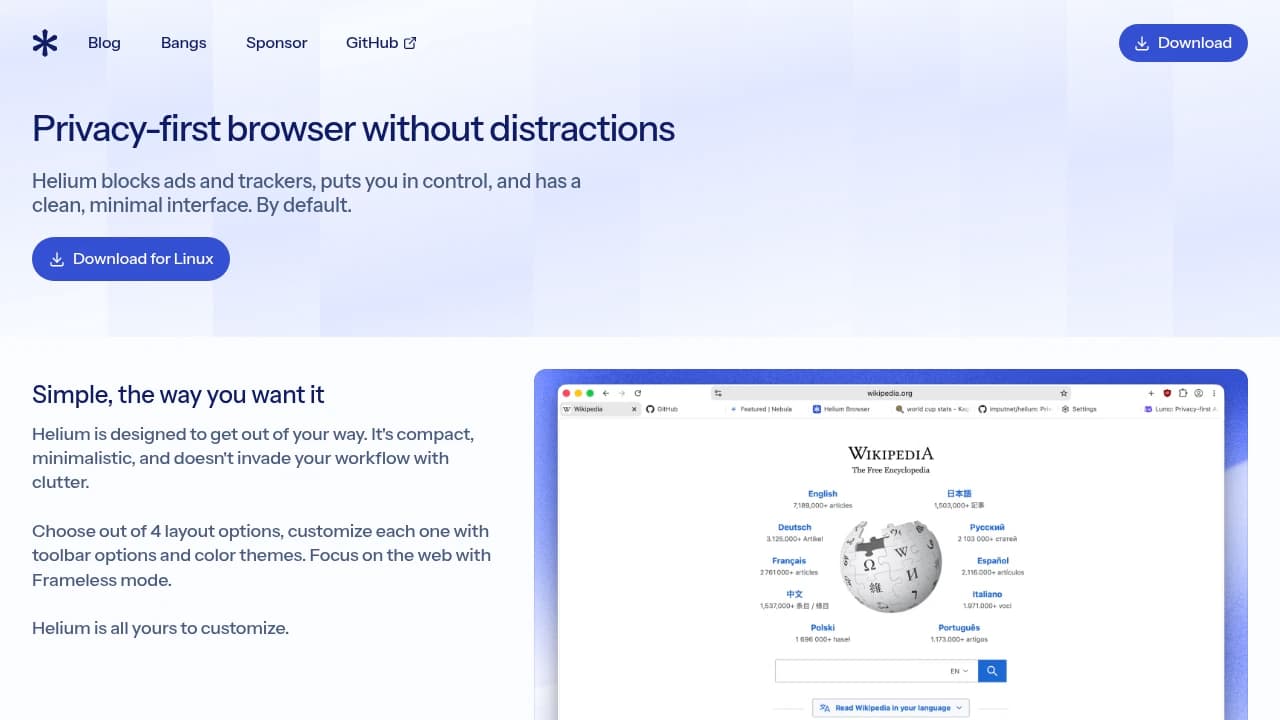 Helium product interface