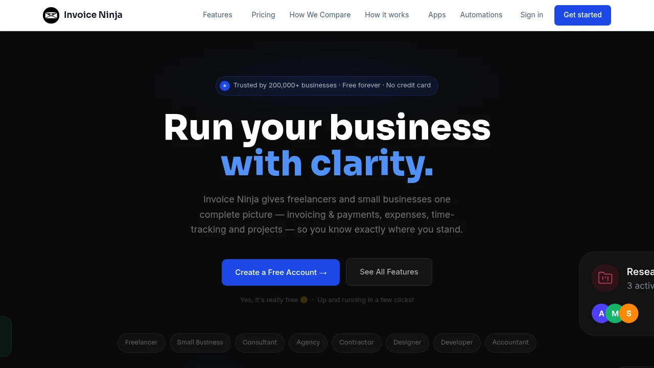 Invoice Ninja product interface
