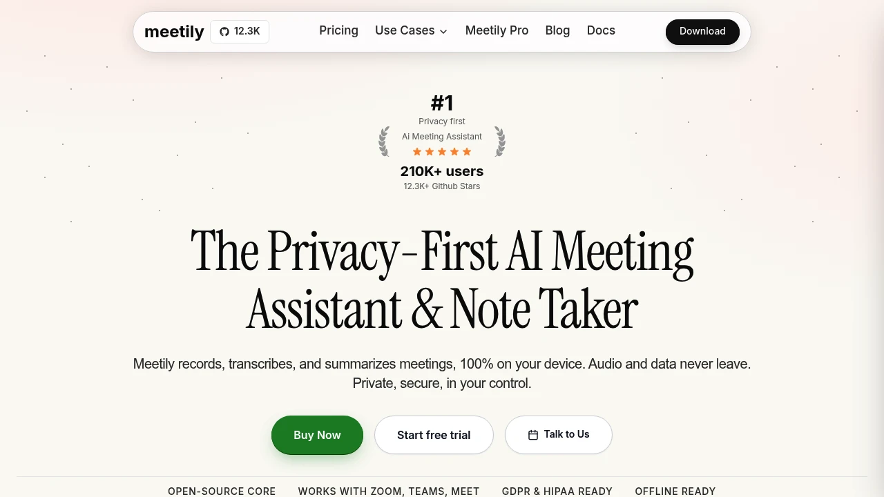 Meetily product interface