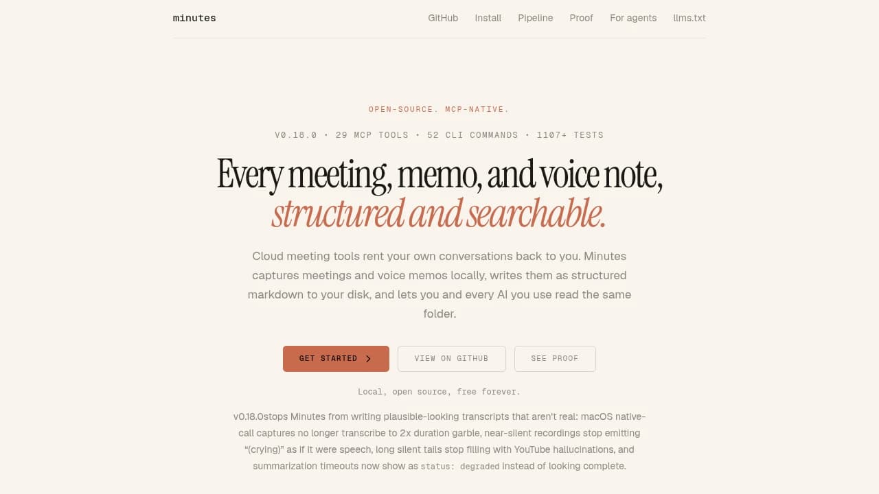 Minutes product interface