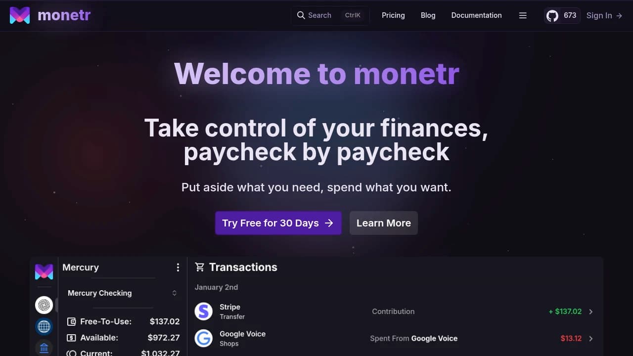 Monetr product interface
