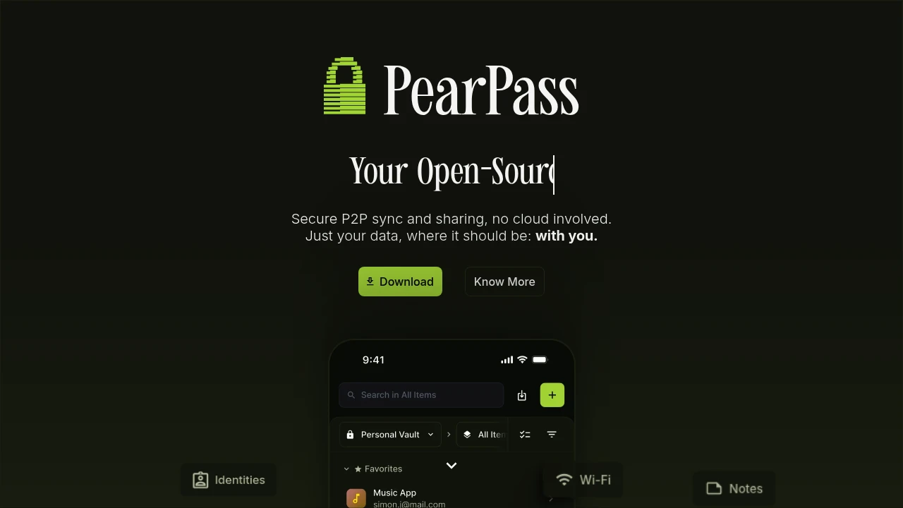 PearPass product interface