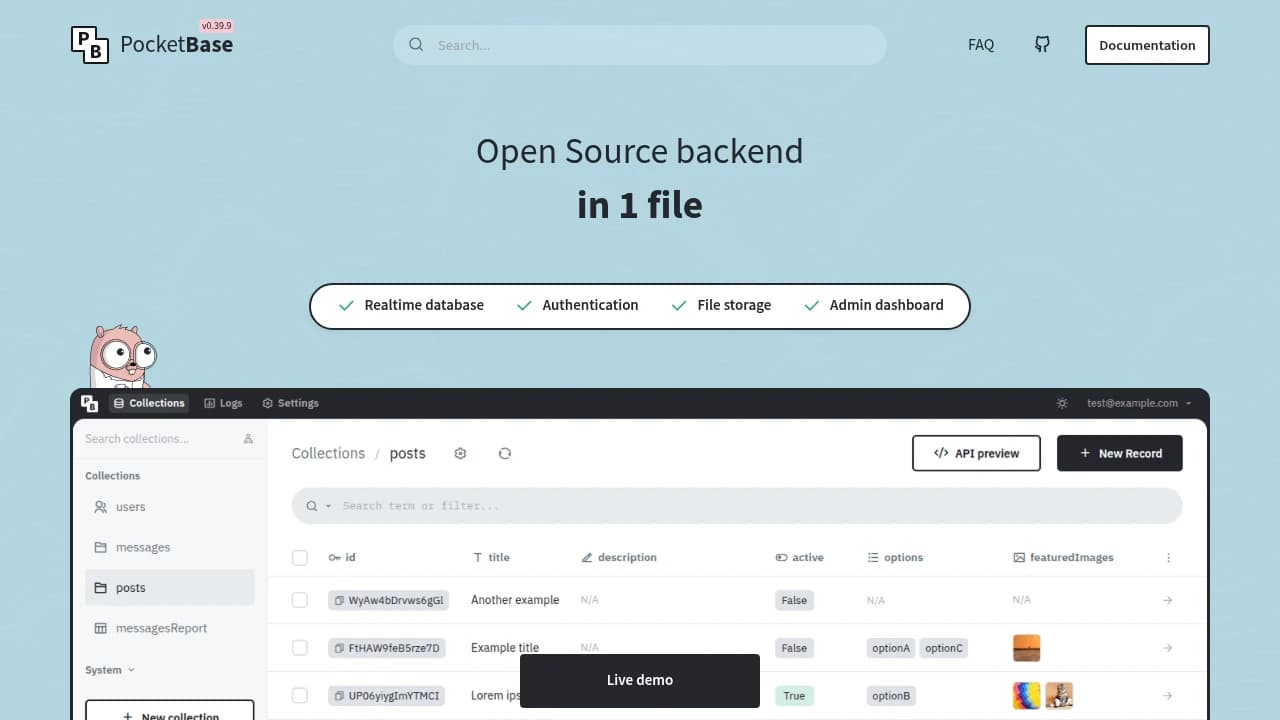 PocketBase product interface