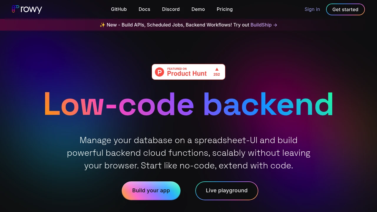 Rowy product interface