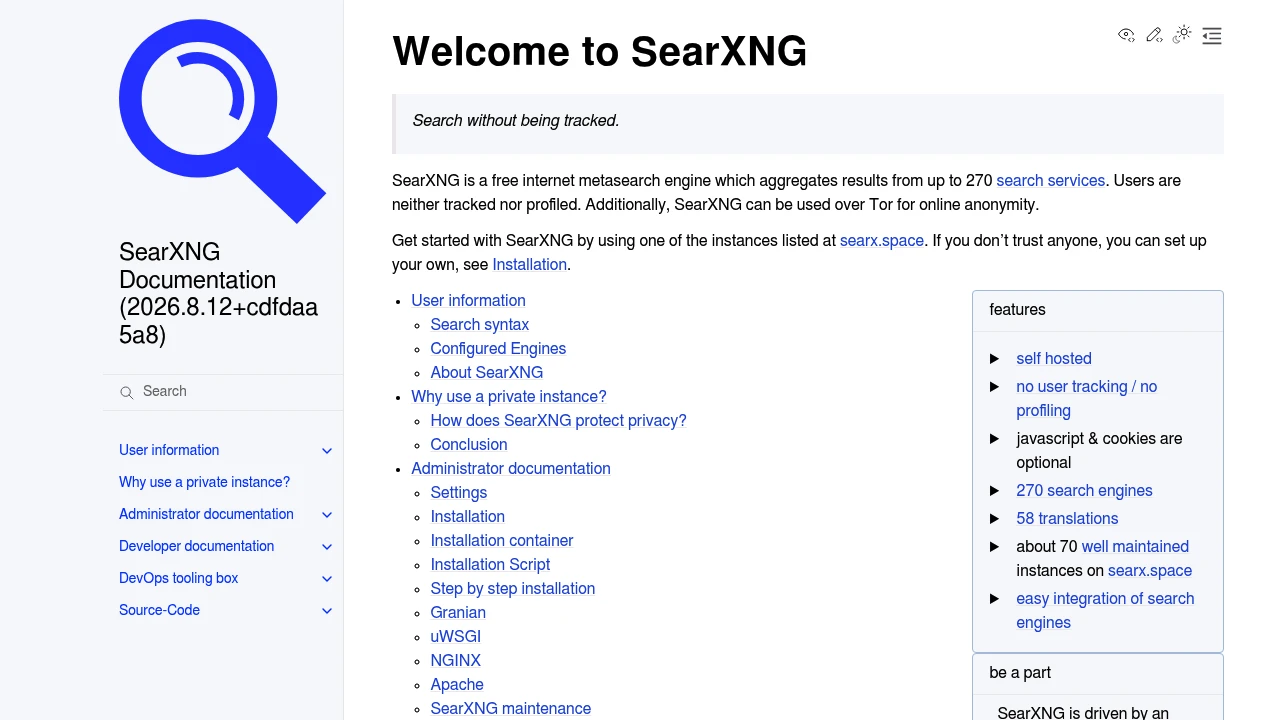 SearXNG product interface