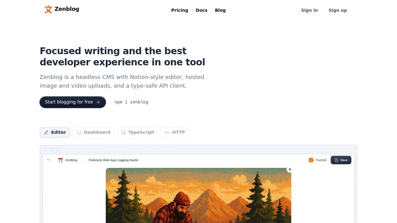 Zenblog product interface