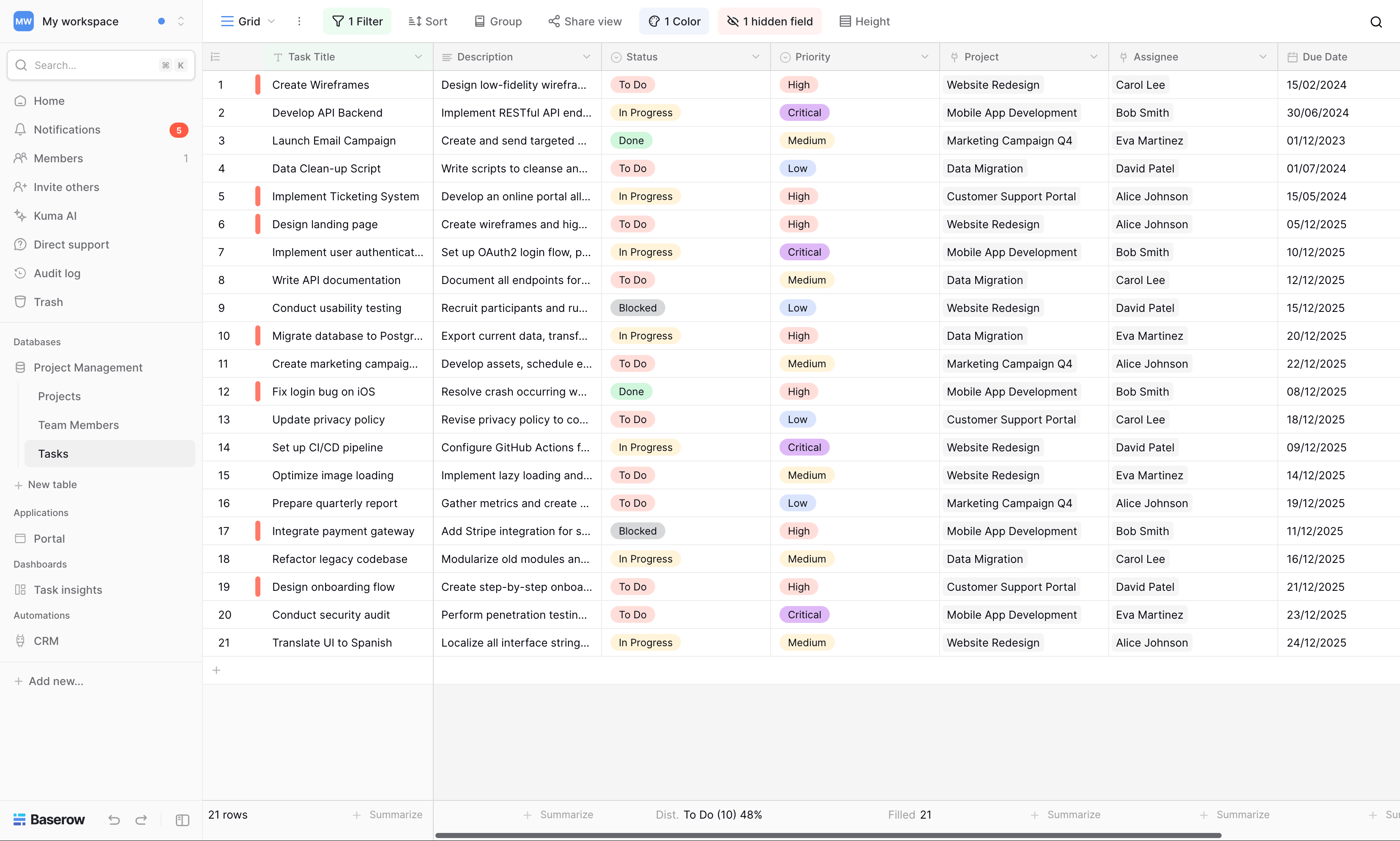 Baserow product interface