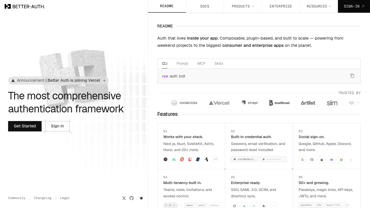 Better Auth product interface