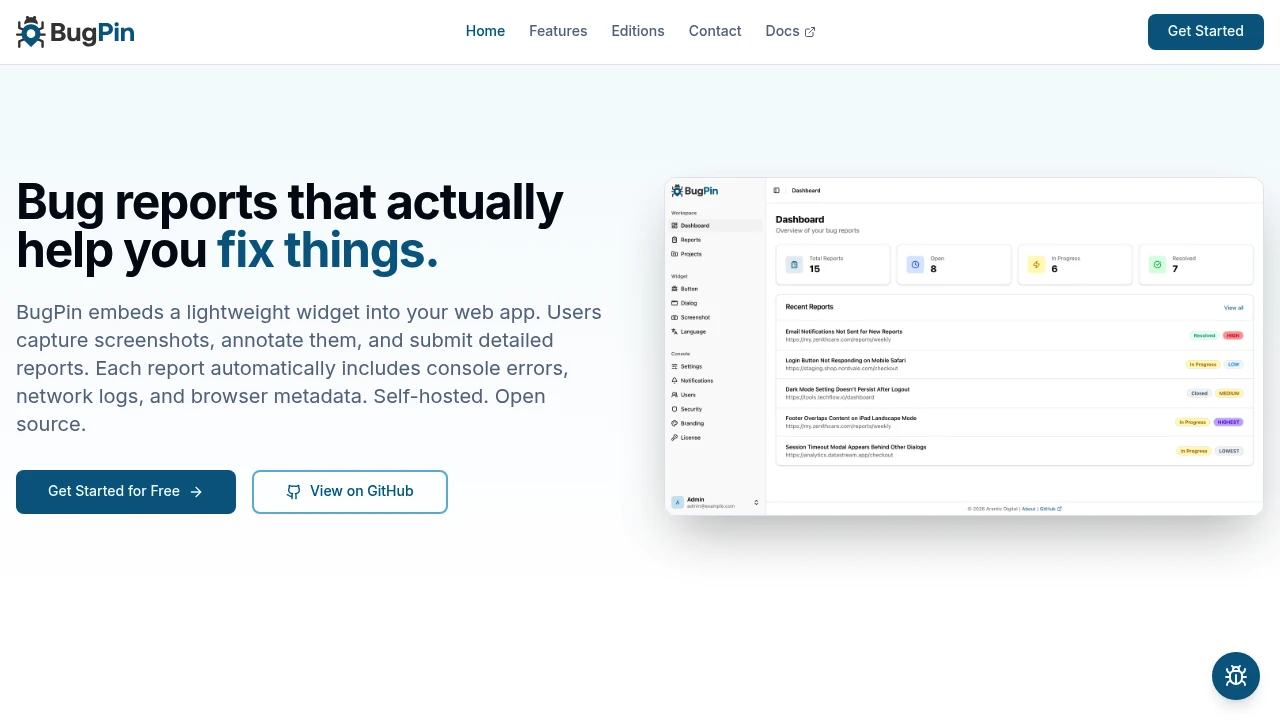 BugPin product interface