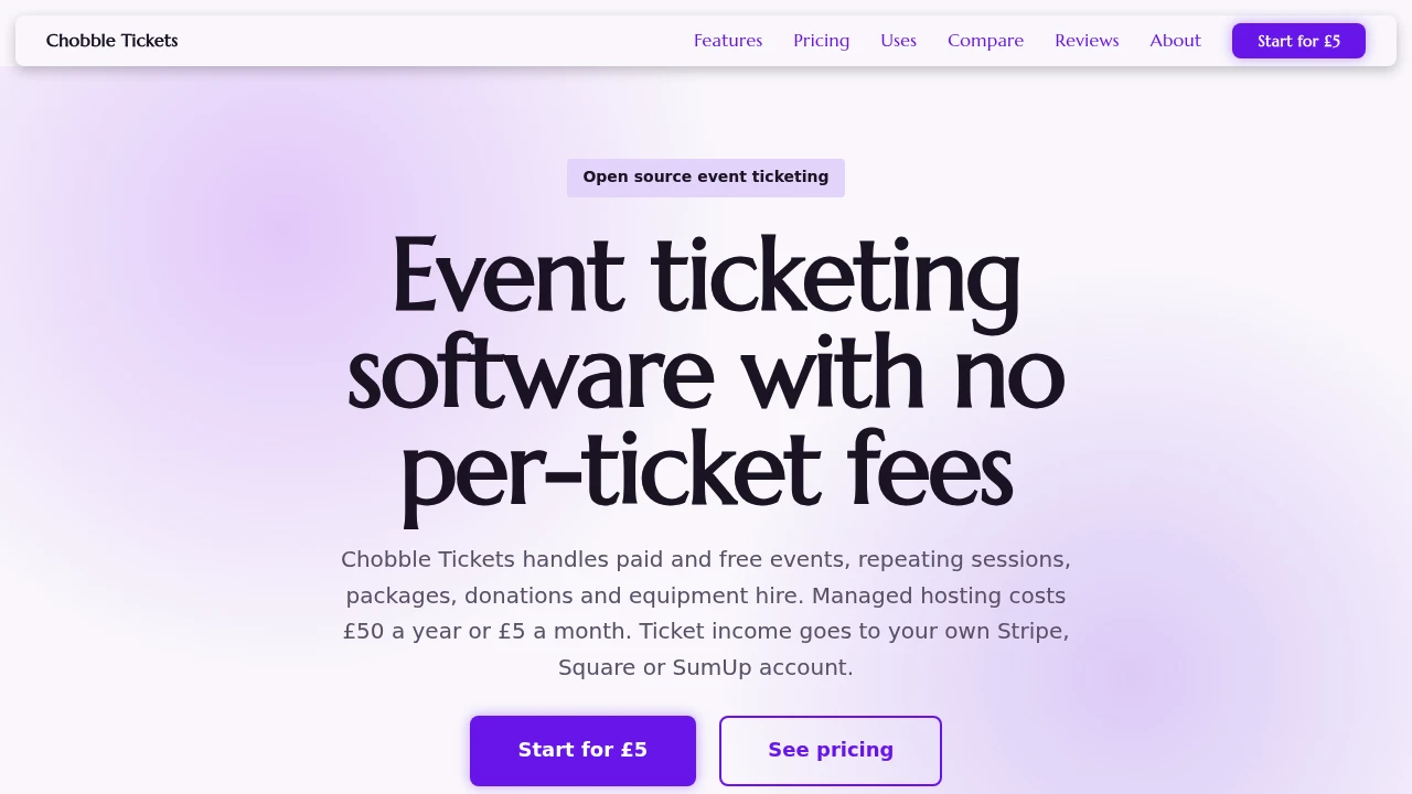 Chobble Tickets product interface