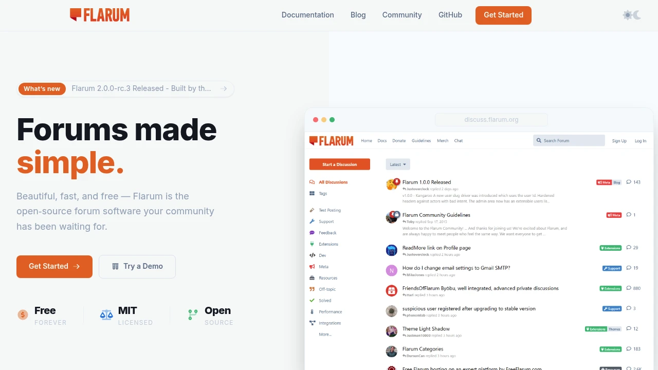 Flarum product interface