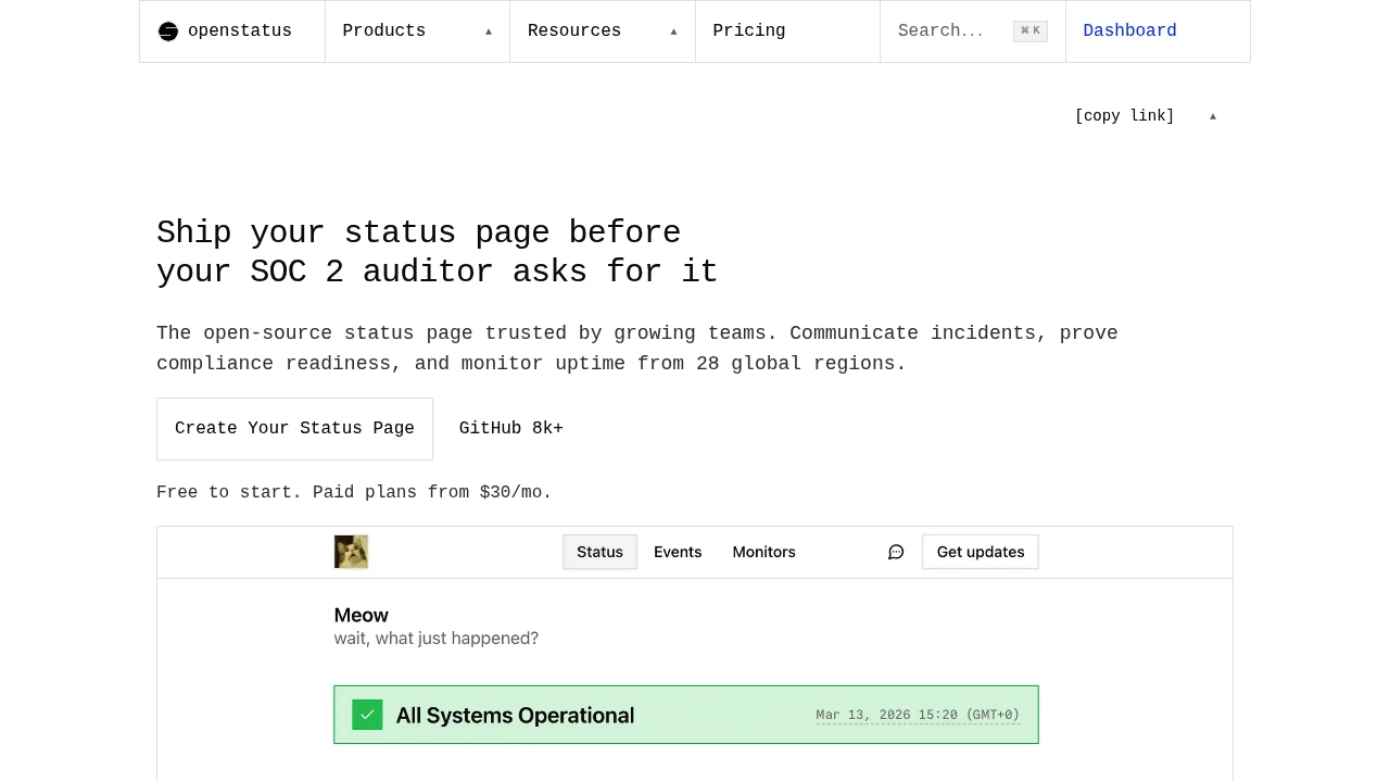 OpenStatus product interface