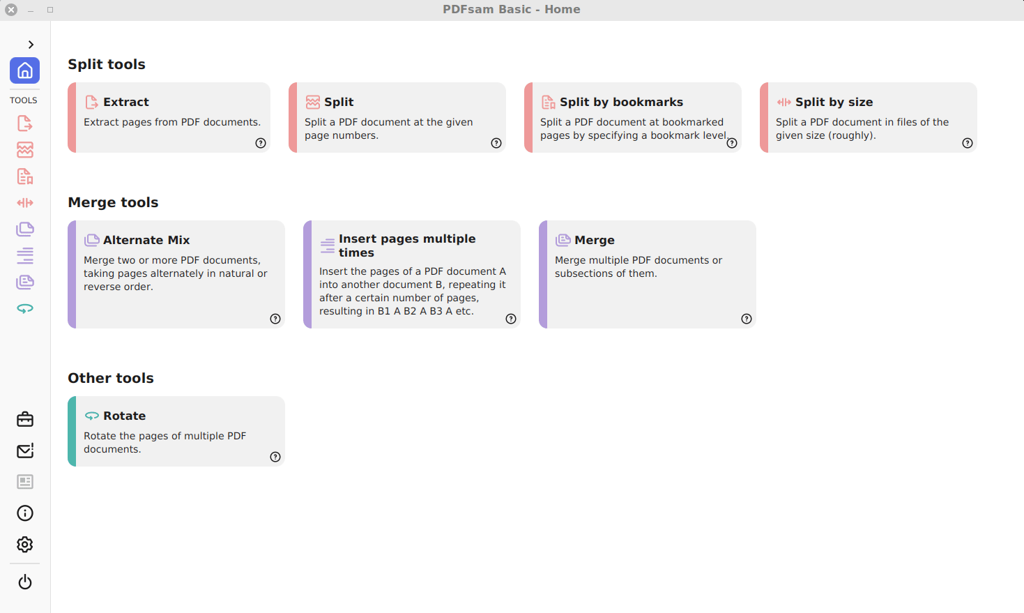 PDFsam Basic product interface