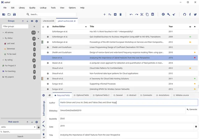JabRef product interface
