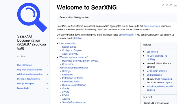 SearXNG product interface