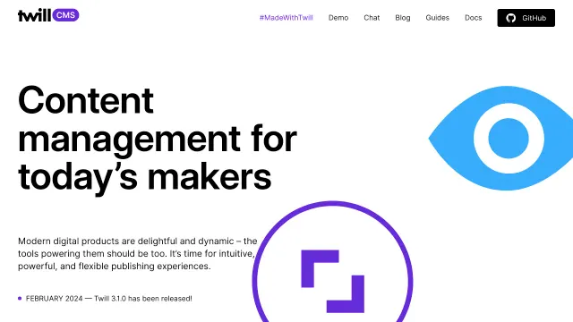 Twill CMS product interface
