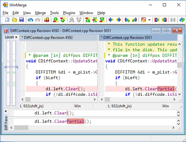 WinMerge · Historical provider manual screenshot showing WinMerge’s own source-code comparison; not the current installed release.
