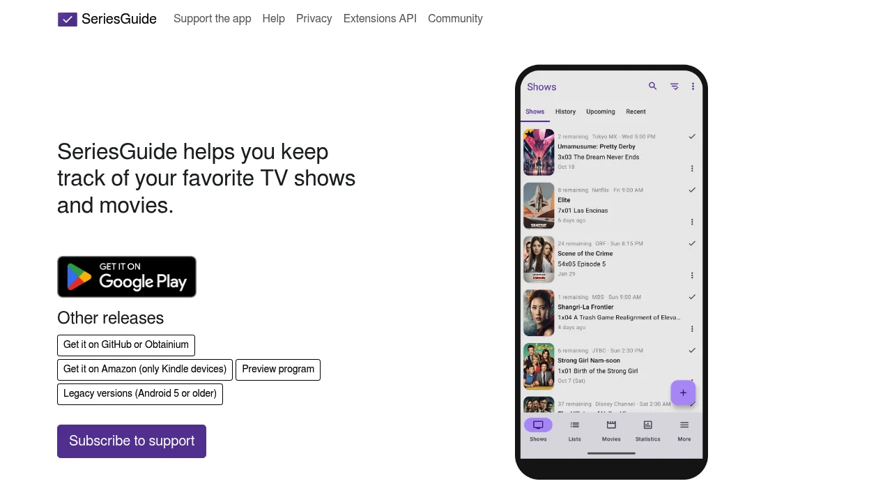 SeriesGuide product interface