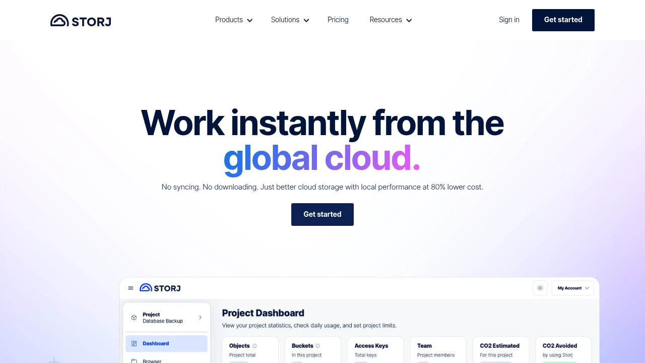 Storj product interface