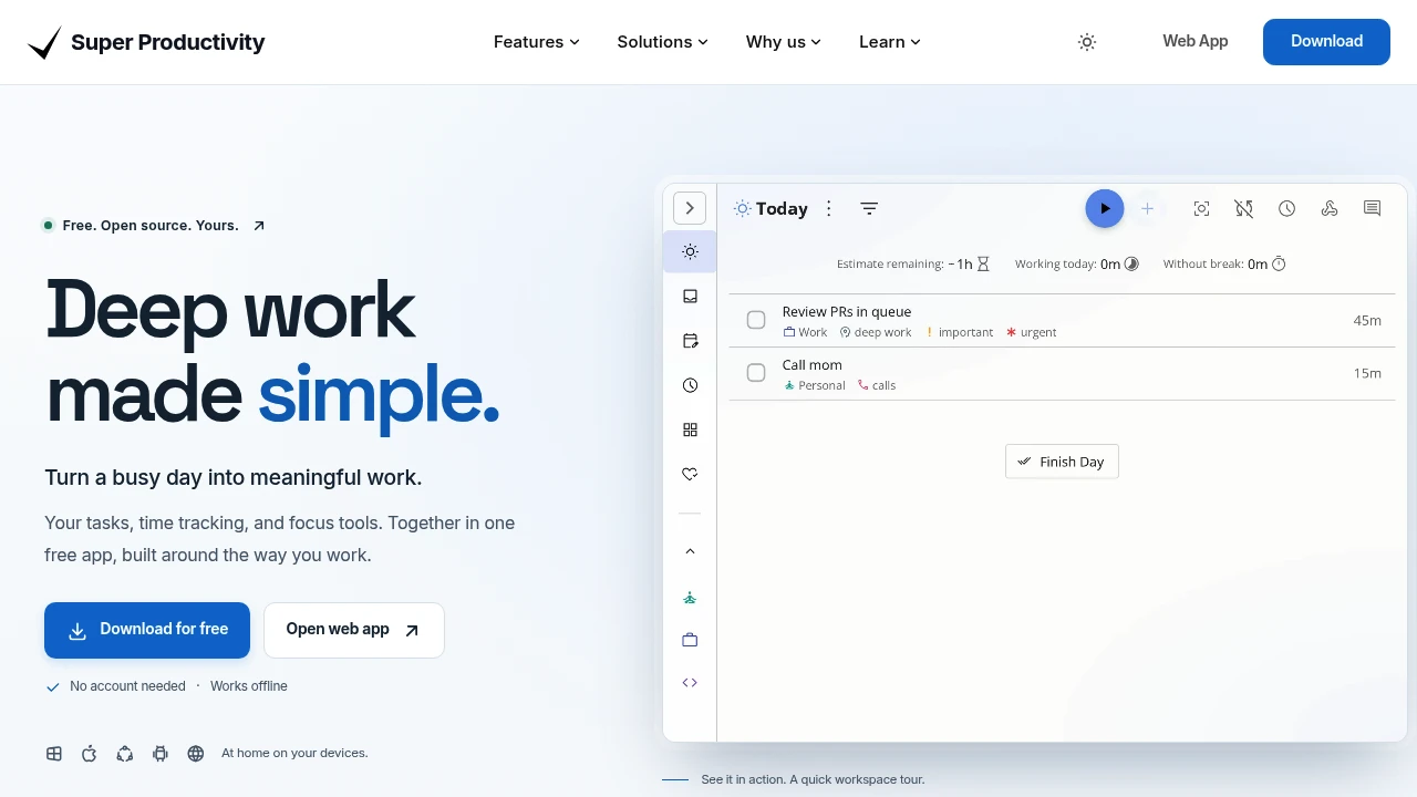 Super Productivity product interface