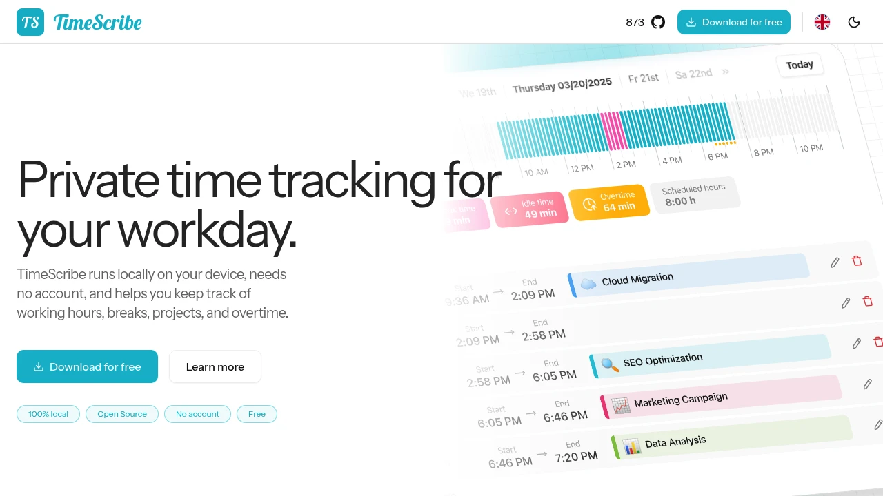 TimeScribe product interface