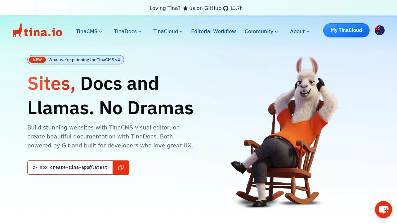 TinaCMS product interface