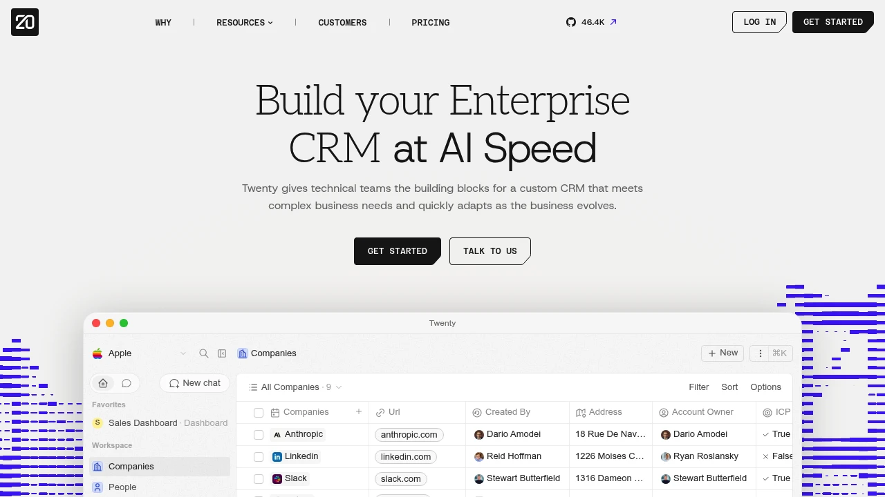 Twenty product interface