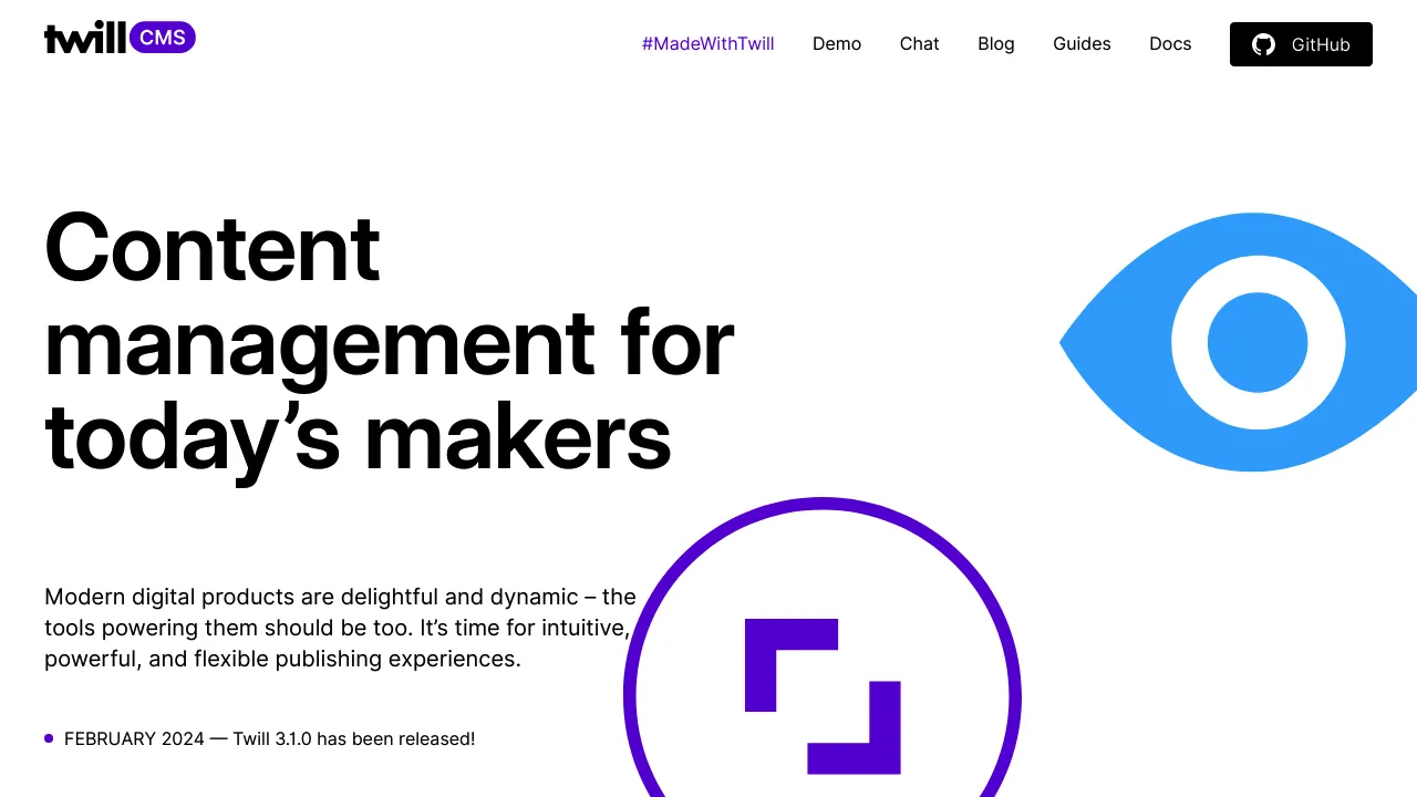 Twill CMS product interface