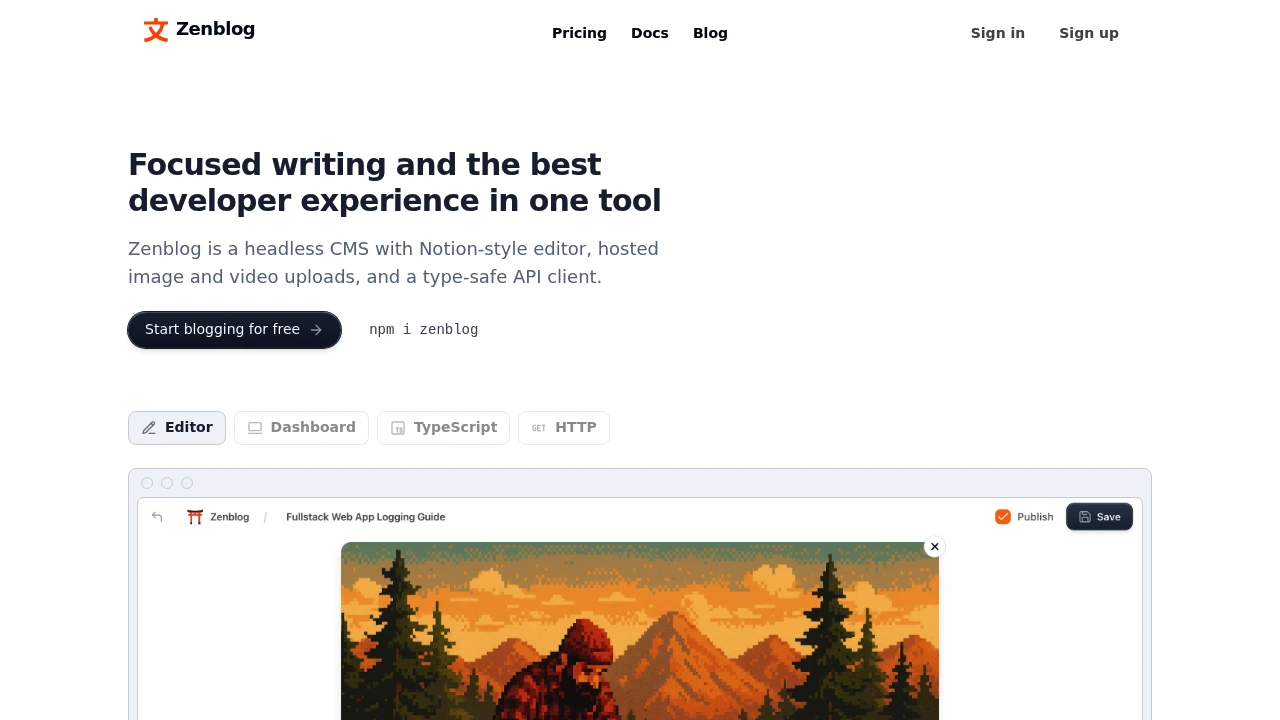 Zenblog product interface